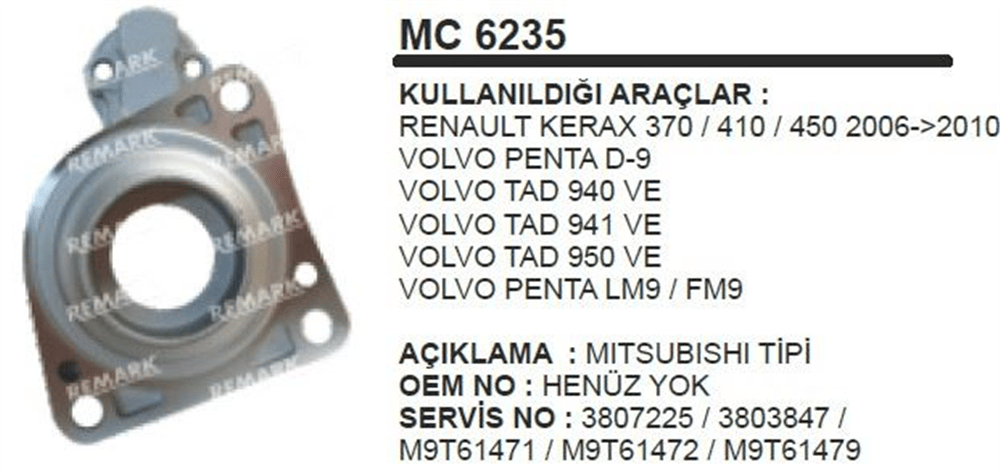 Marş Pinyon Kapağı LM9 FM9 Penta D9 Tad – Volvo 940