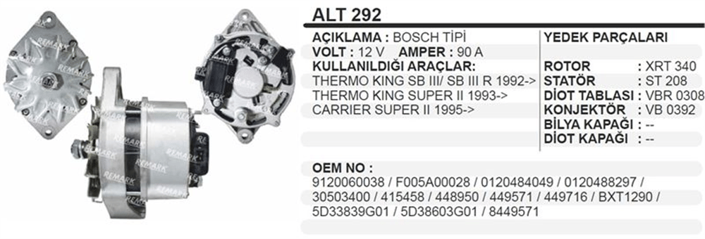 Remark Alternatör 12V 90A – Thermo King