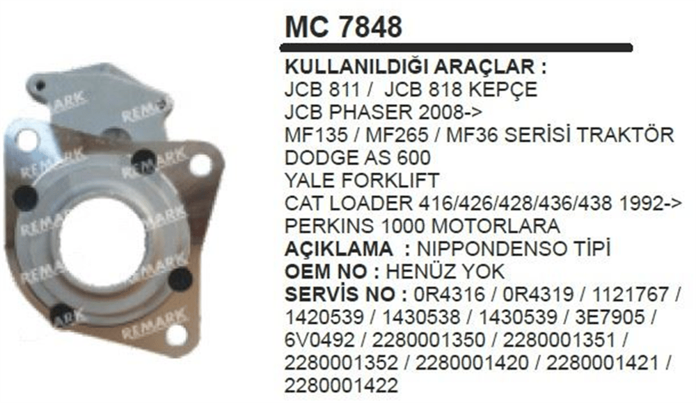 Remark Pinyon Kapağı Denso AS 600-900 MF.135 265 – JCB (006 15700)
