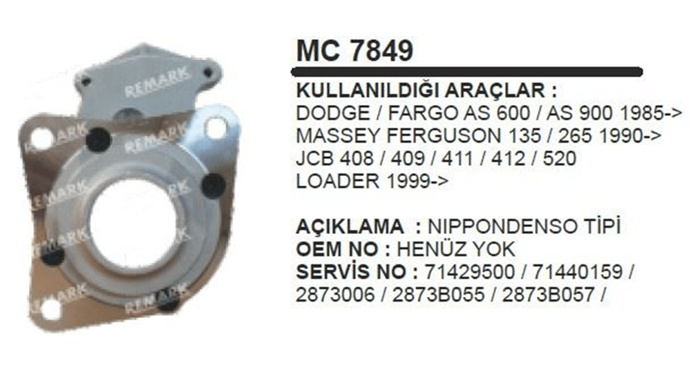 Remark Pinyon Kapağı Denso AS 600-900 MF.135 265 – JCB (006 15702)