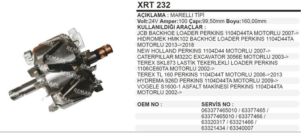 Rotor 24V 100A Marelli – New Holland JCB
