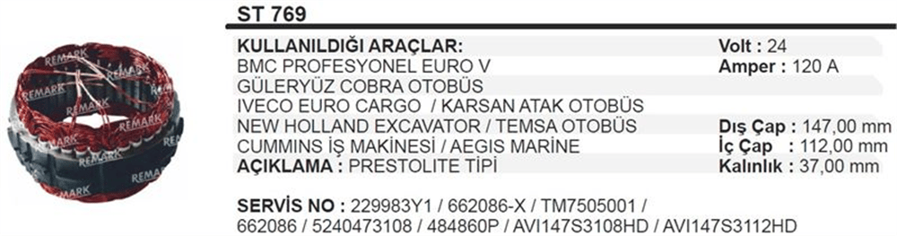 Stator 24V 120A – Temsa Otobüs Cummins İş Mak