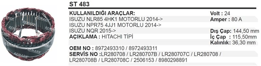 Stator 24V 80A Vakumsuz – Isuzu NLR, NPR 2013+