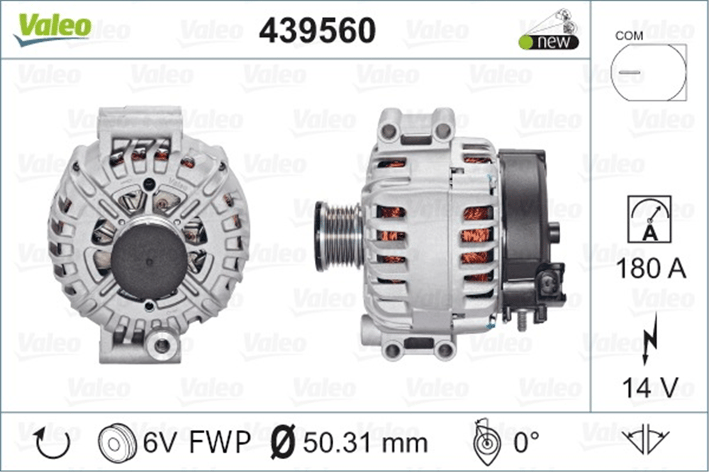 Valeo Alternatör 12V 180A TDI-2.0TDI-2.0FSI CC L.DFM Uçlu – Volkswagen Passat, Crafter, Skoda Yeti vb. (439560)
