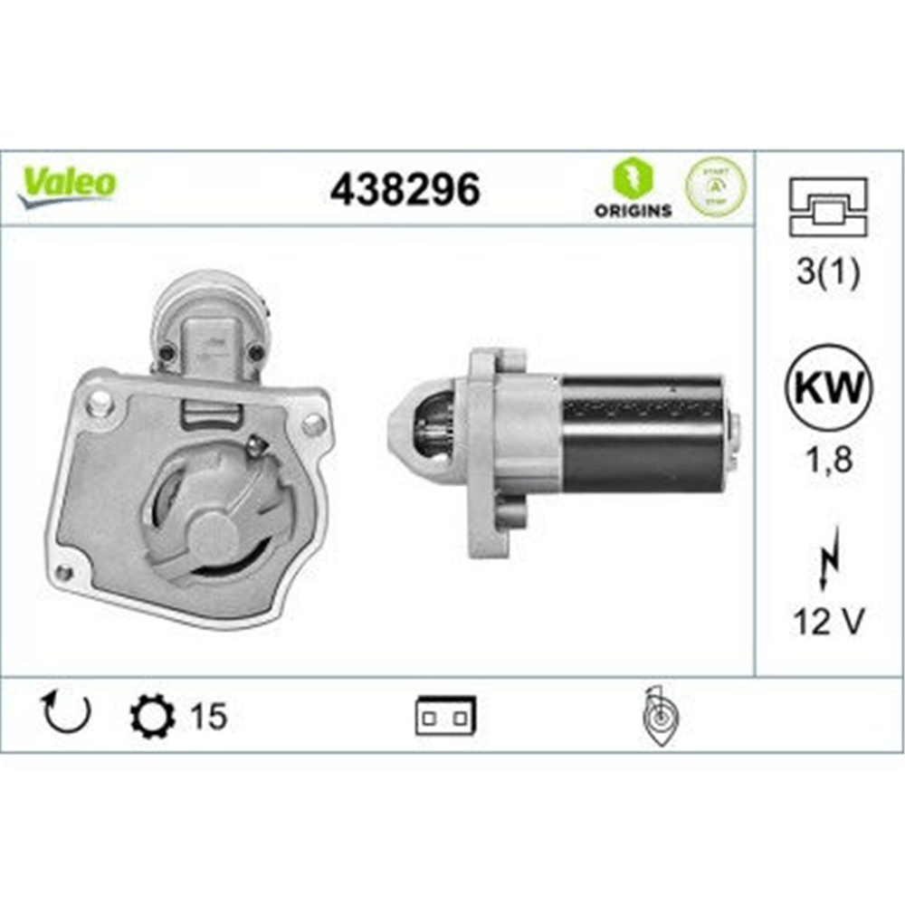 Valeo Marş Motoru 12V 15 Diş 1.8KW – Citroen Berlingo, C3, C4 DS3 DS4, DS5, Opel Crosland LPG, Peugeot, 208, 3008, 308