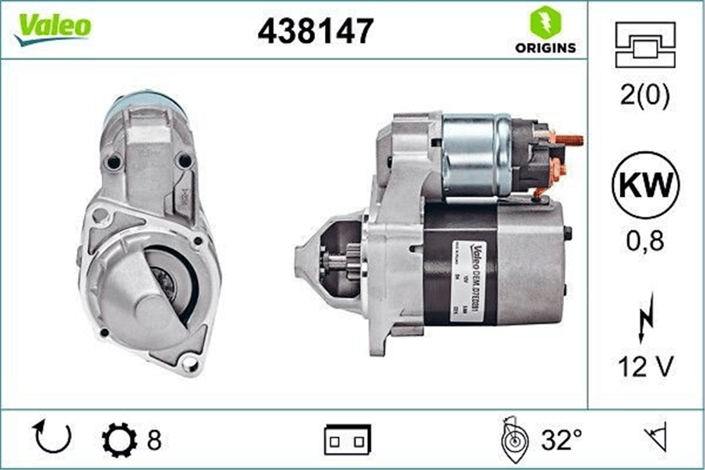 Valeo Marş Motoru 12V 8 Diş 1.0KW B150/170 – Mercedes A160 170, Citan 2007+ (438147)