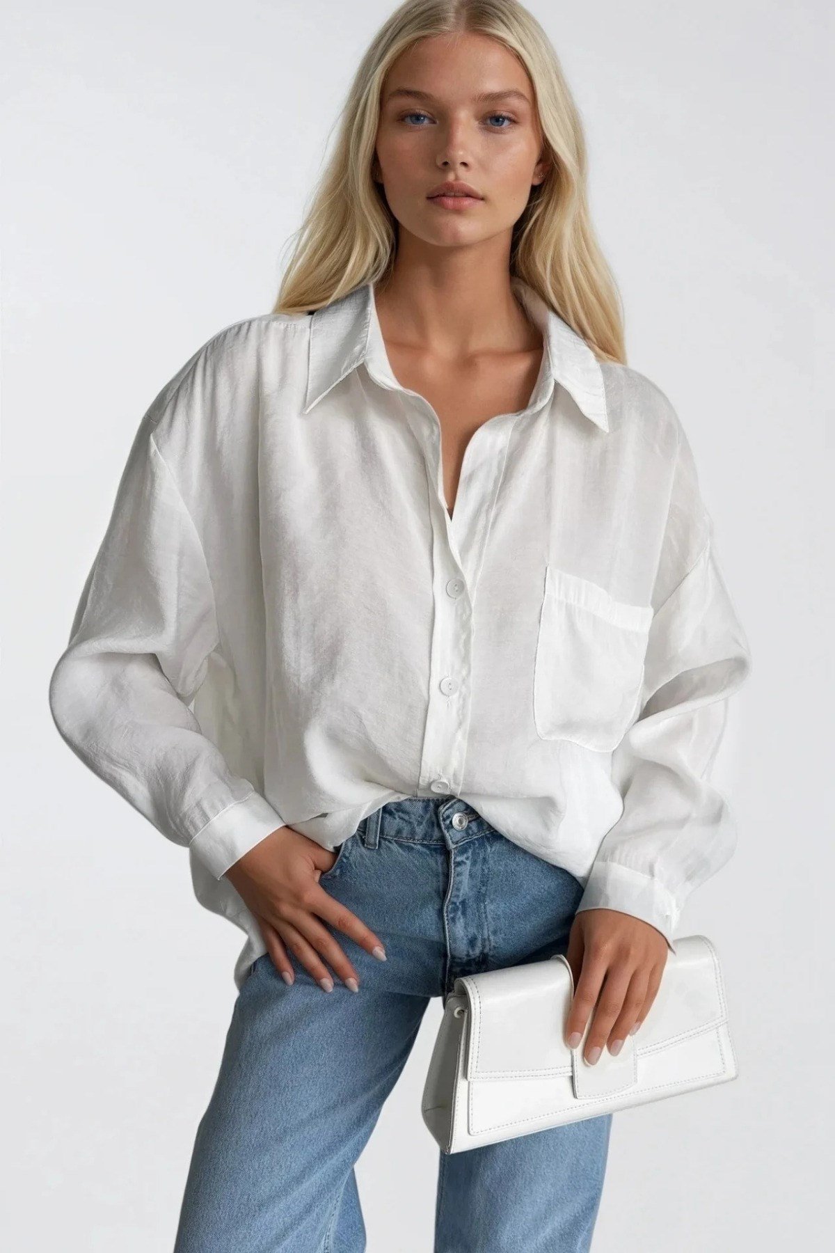 Cep Detaylı Basic Oversize Gömlek