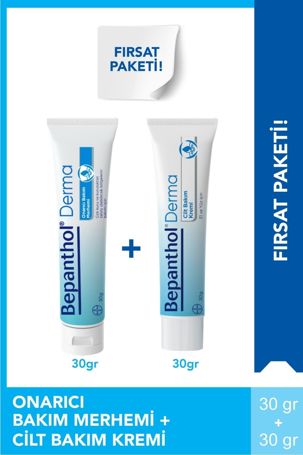 Bepanthol Derma Onarıcı Bakım Merhemi 30 gr + Derma Cilt Bakım Kremi 30 gr
