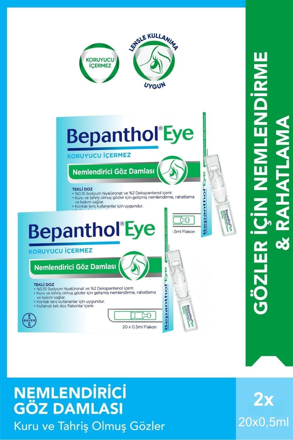 Bepanthol Eye Nemlendirici Göz Damlası 0.5ml x 20 Flakon x 2 Adet