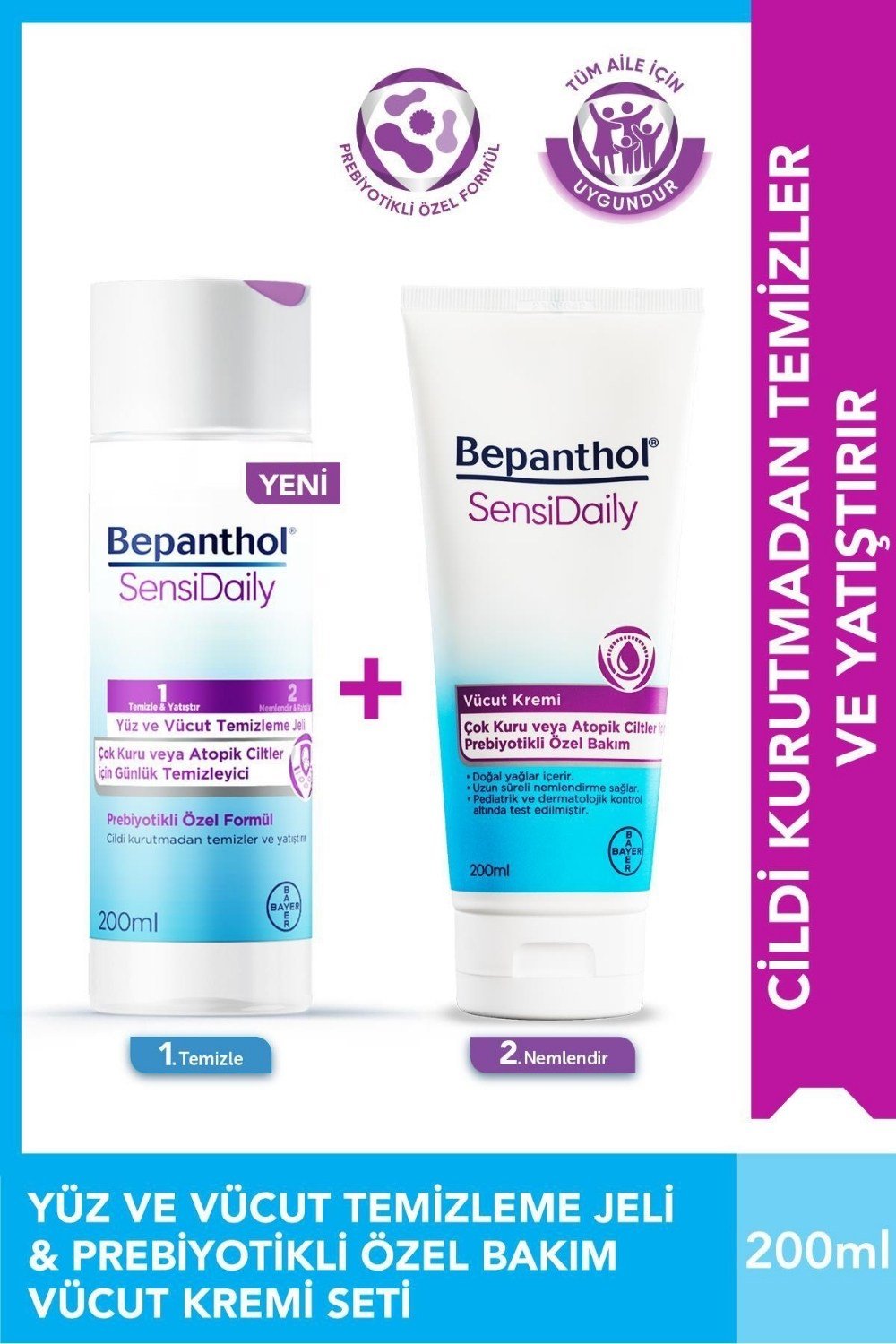 Bepanthol SensiDaily Vücut Bakım Kremi 200 ml + Yüz ve Vücut Temizleme Jeli 200 ml