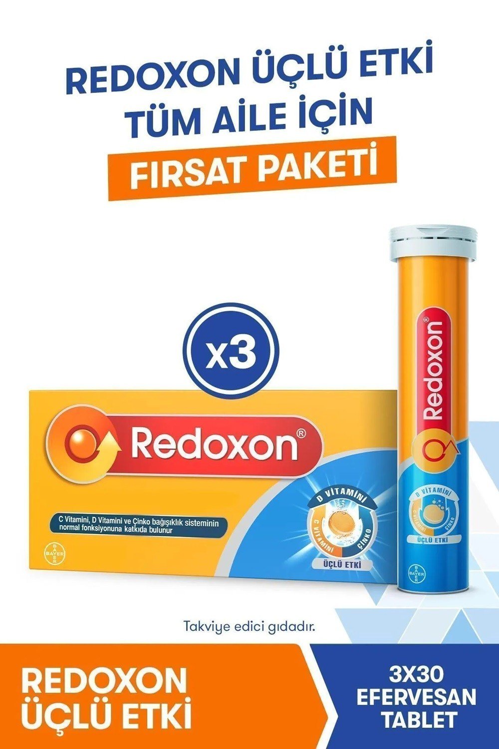 Redoxon Üçlü Etki 30 Efervesan Tablet x 3 Adet