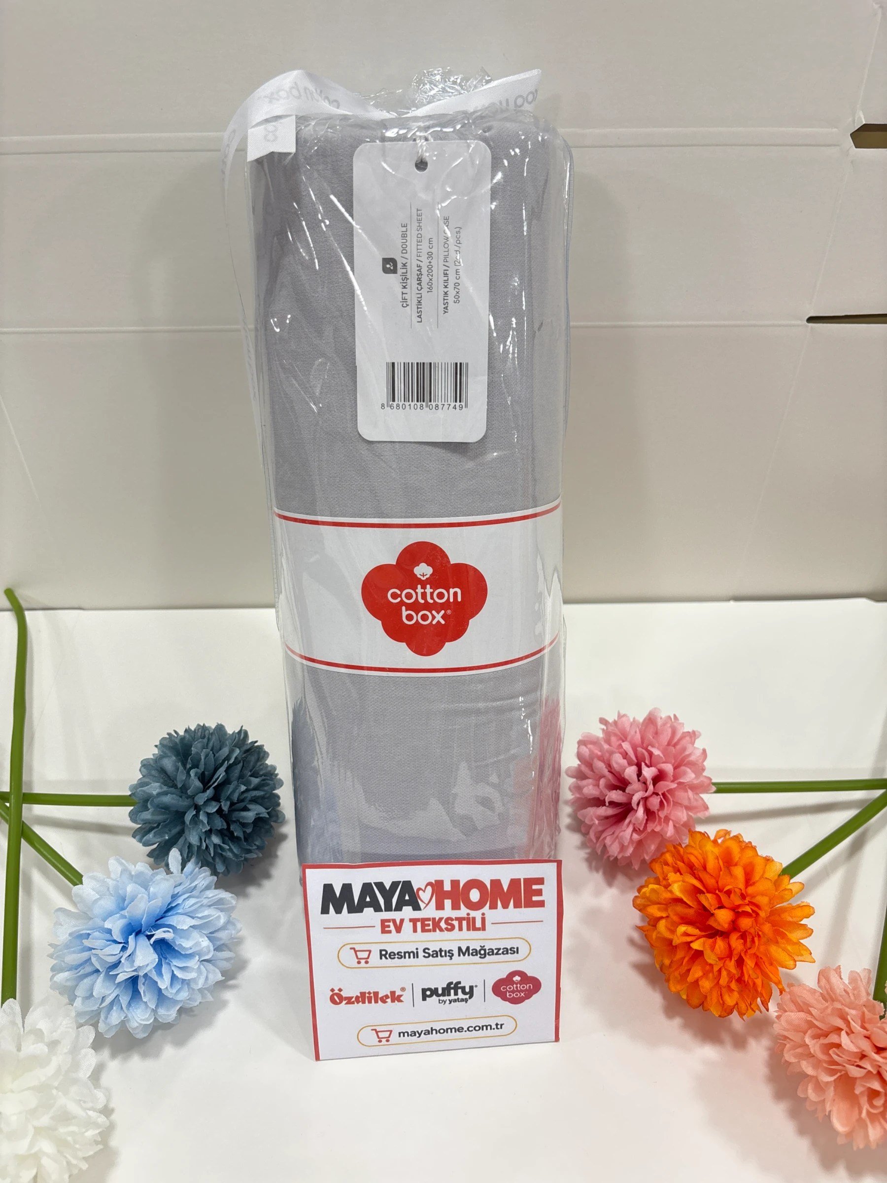 Cotton Box Deluxe Gri Tensel Çift Kişilik Lastikli Çarşaf Seti 160x200+30