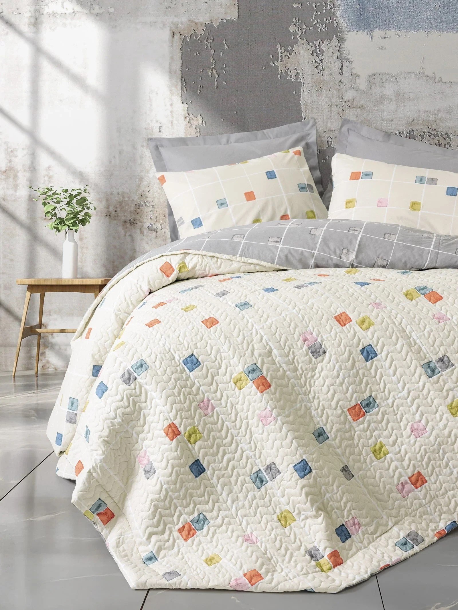 Cotton Box Evo Gri Tek Kişilik Kapitone 4 Mevsim Lastikli Nevresim Takımı