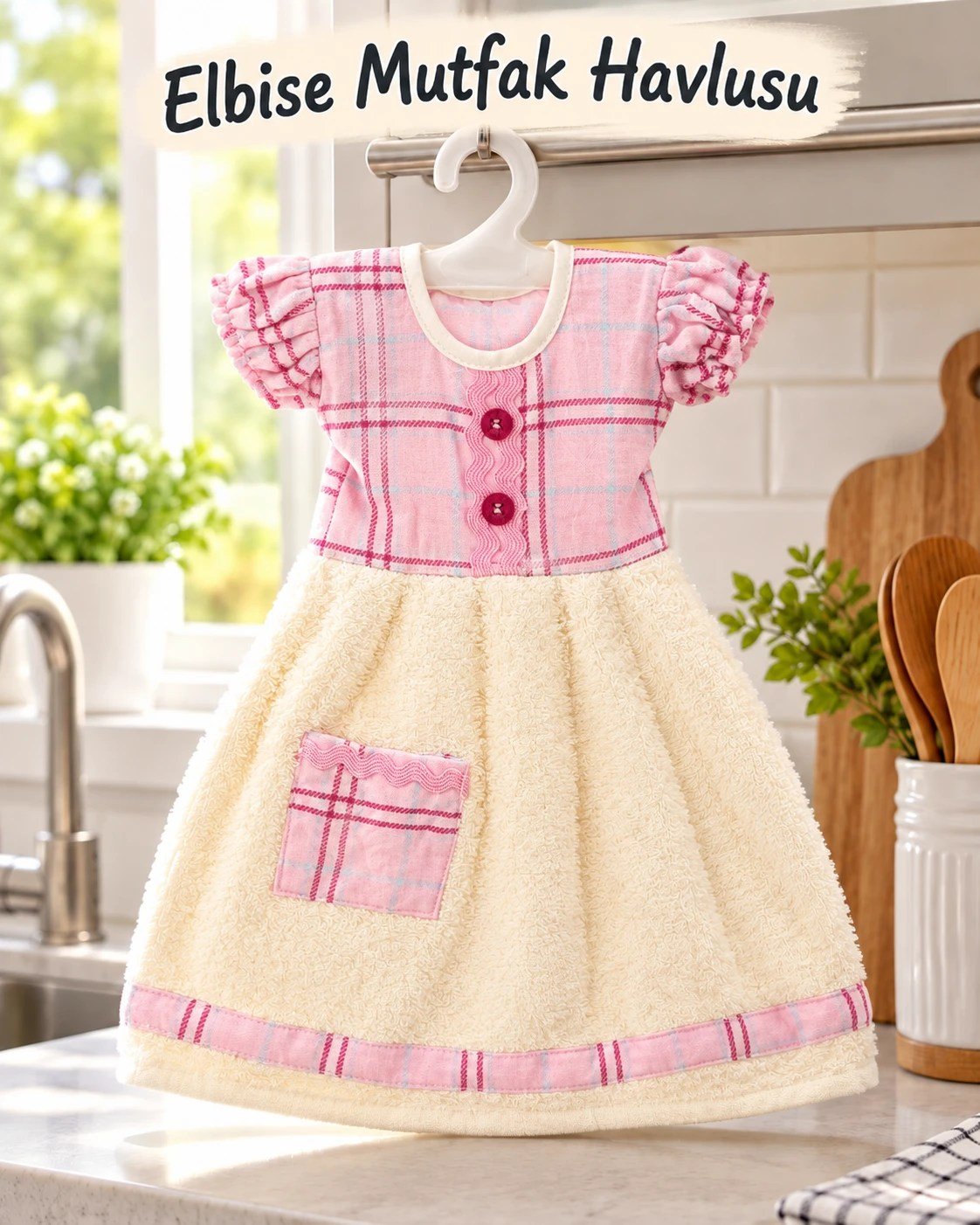 Elbise Mutfak Havlusu 20x30cm Pembe Kare