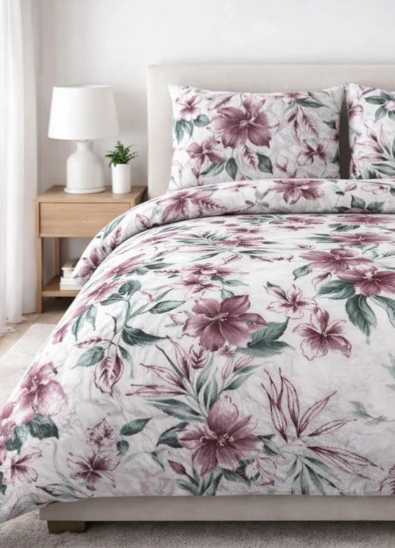 Maya Concept Purple Leaf Lastikli Tek Kişilik Nevresim Takımı