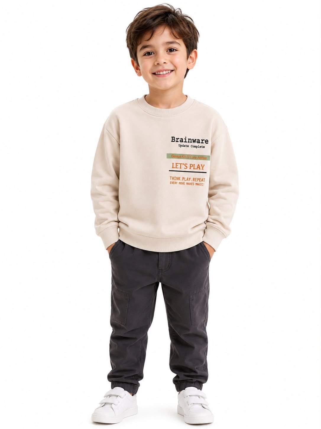 ERKEK ÇOCUK BASKILI SWEATSHİRT EKRU