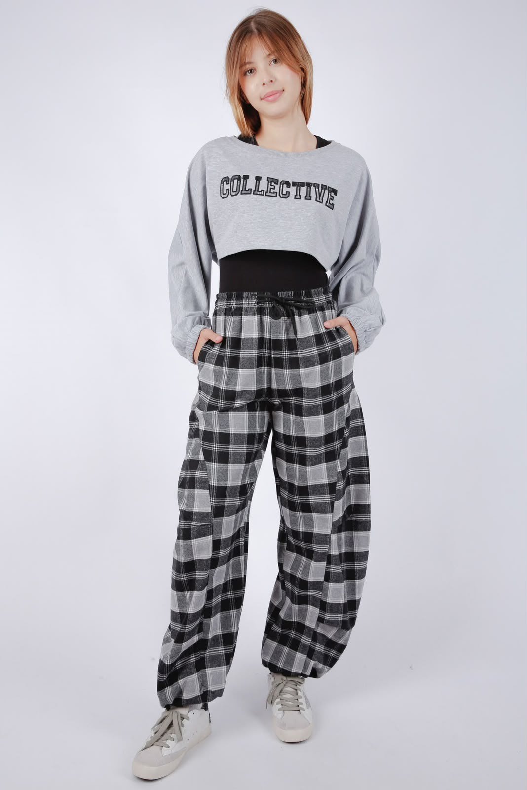 KIZ ÇOCUK 2'Lİ  COLLECTIVE YAZILI SWEATSHİRT  GRİ