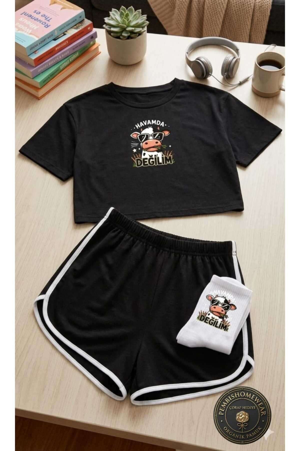 %100 Pamuklu Kadın Pijama Takımı | Çorap Hediyeli!