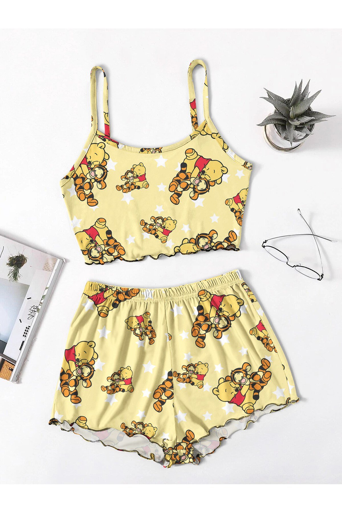 Albedo Favela Trend Askılı Şort Winnie The Pooh Baskılı Basklı Pijama Takımı