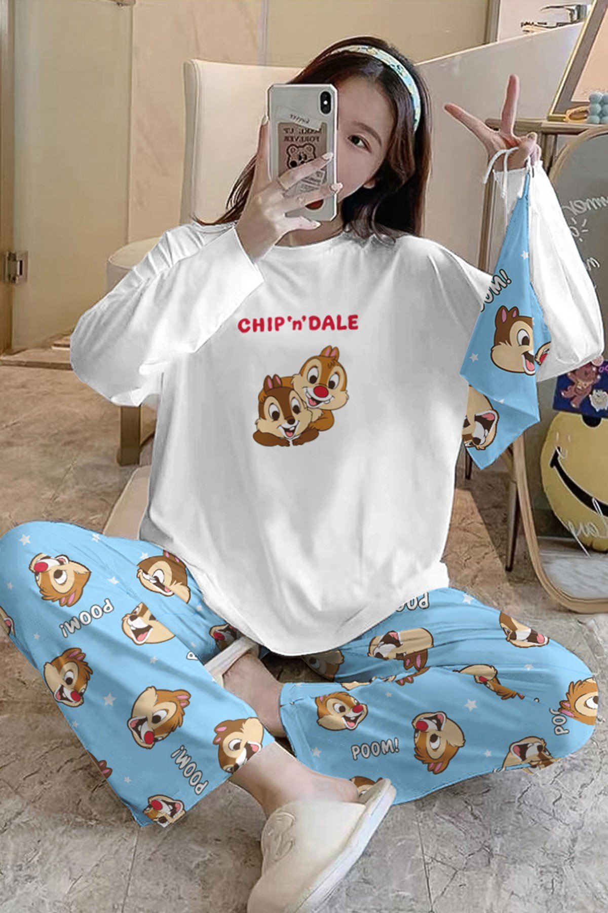Ardilla Bahd Trend Sweatshirt Pantolon Squirrel Poom Baskılı Pijama Takımı