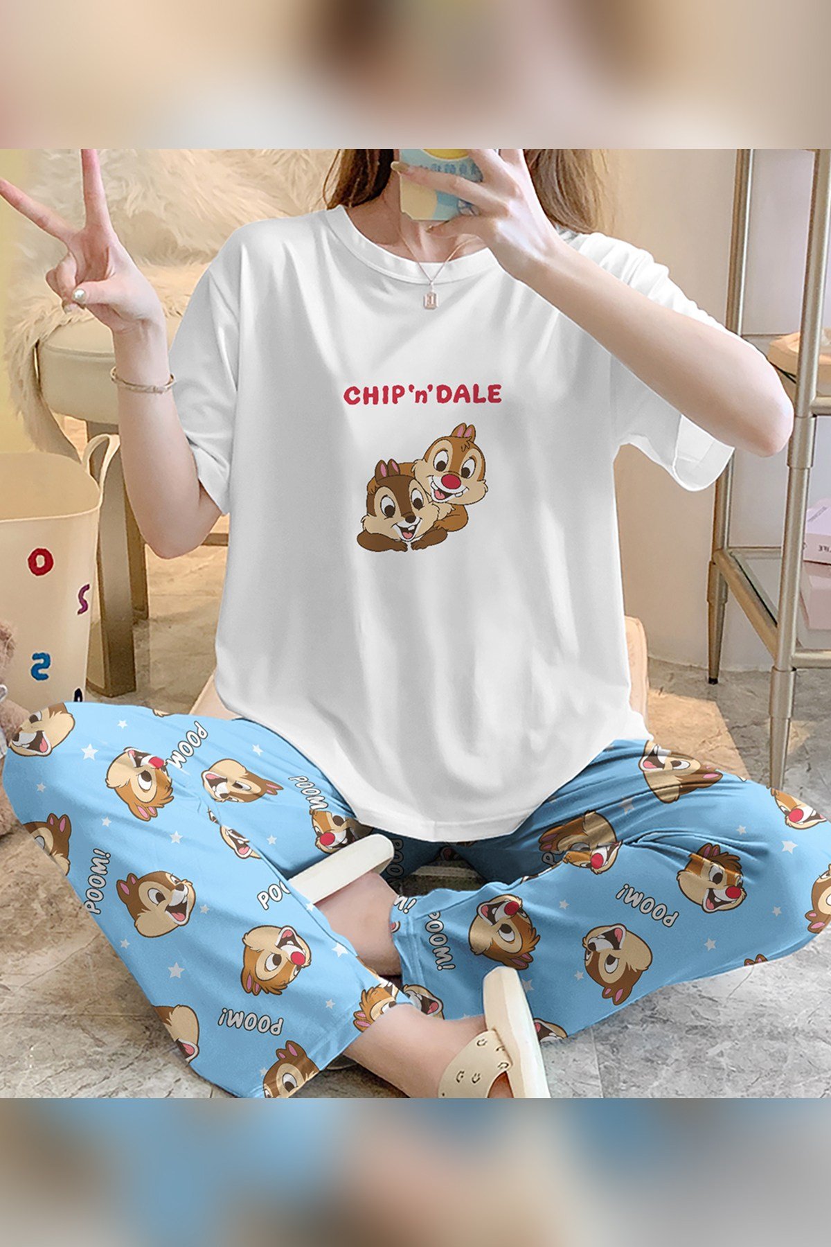 Ardilla Zezeyle Trend T-Shirt Pantolon Squirrel Poom Baskılı Pijama Takımı