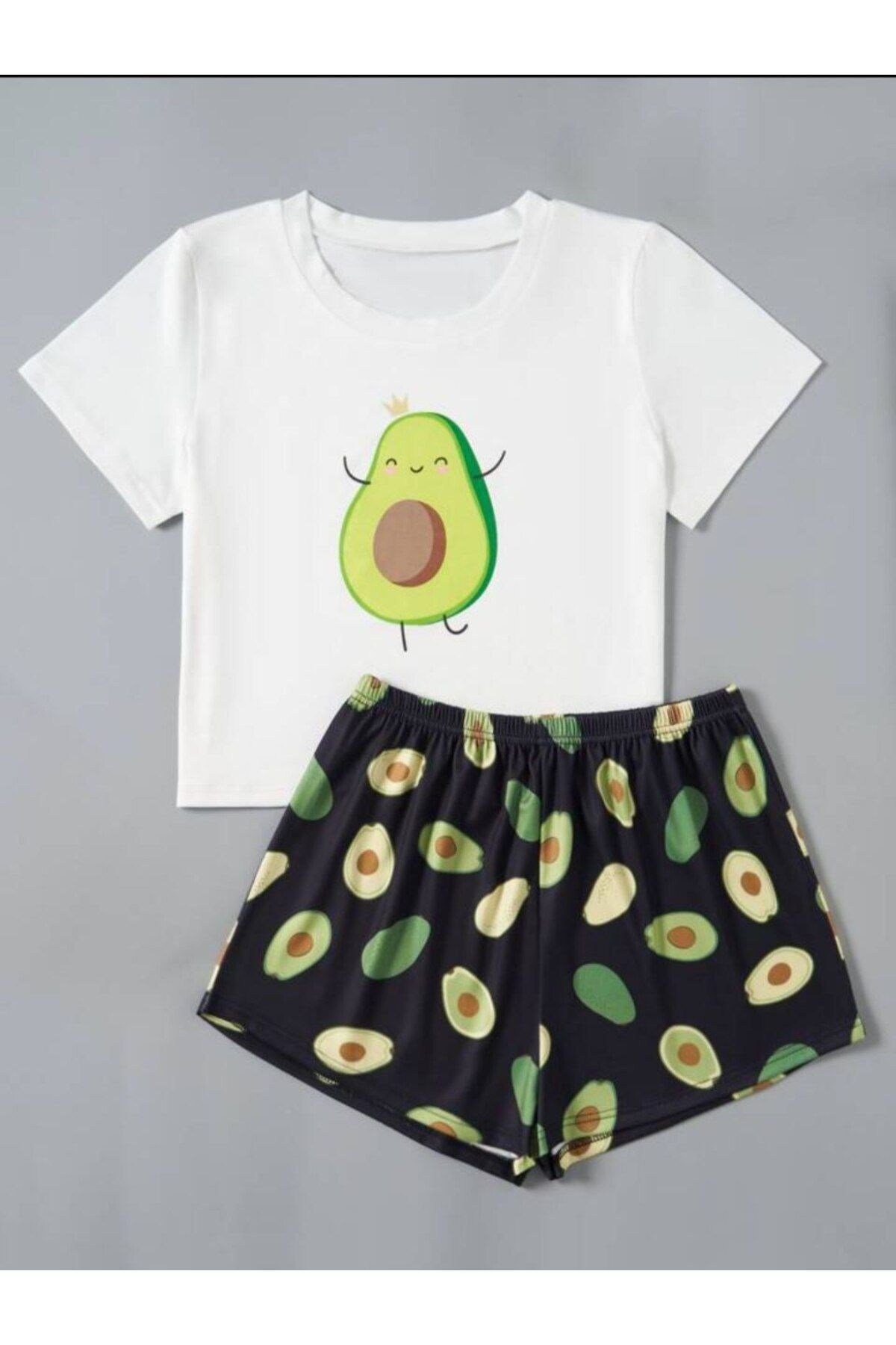 Avakado Şort Pijama Takımı Beyaz