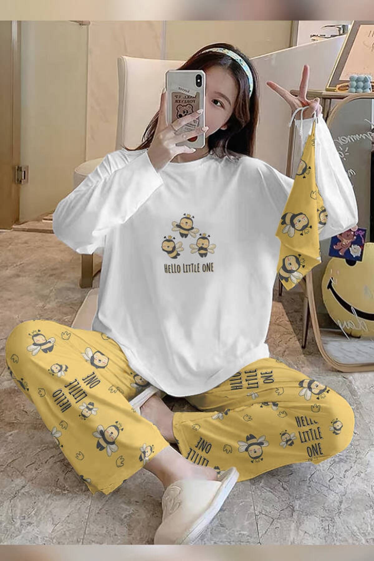 Bahd Bees1-white Süpersoft Kadın Pijama Takımı 3611