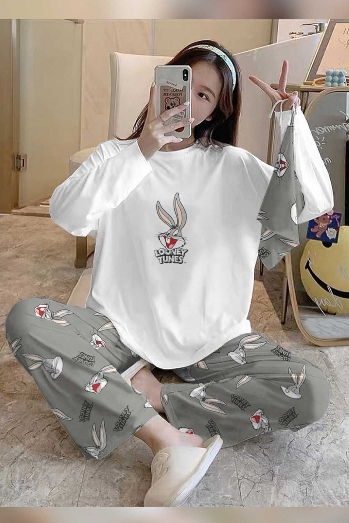 Bahd Bugs Bunny Uzun Kollu Süpersoft Kadın Pijama Takımı 2984