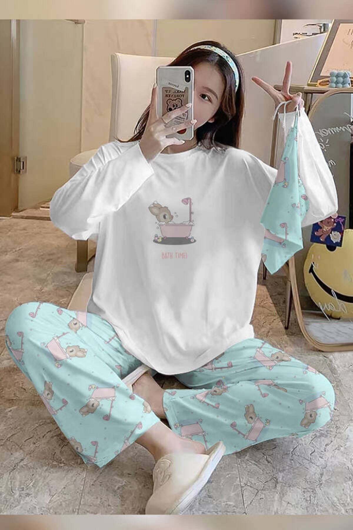 Bahd Deer3 Bath White Süpersoft Kadın Pijama Takımı 3615