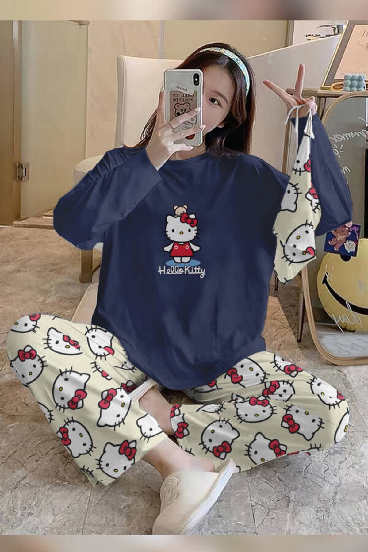 Bahd Hello Kitty 2 Navy Süpersoft Kadın Pijama Takımı 3420