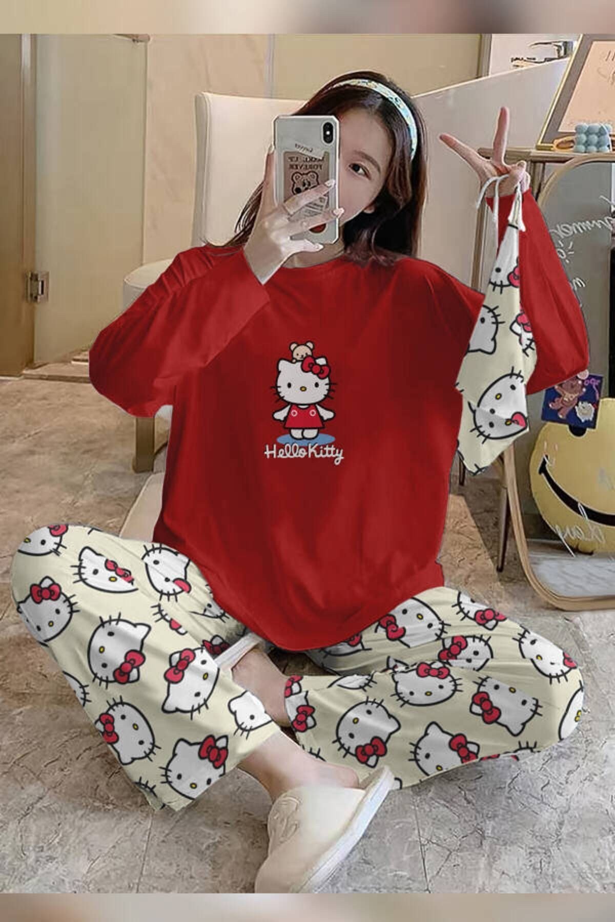 Bahd Hello Kitty 2 Red Süpersoft Kadın Pijama Takımı 3421