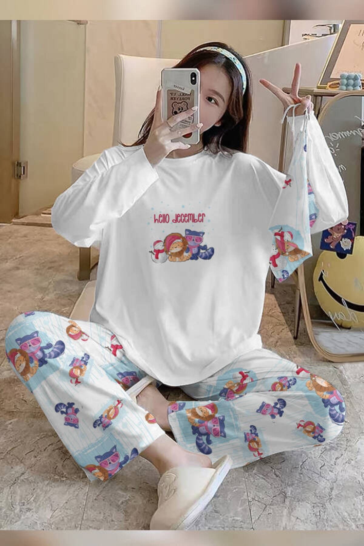 Bahd Jungle2 White Süpersoft Kadın Pijama Takımı 3623