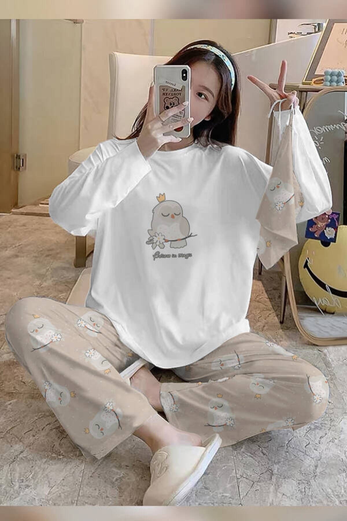 Bahd Owl7 Believe In Magic White Süpersoft Kadın Pijama Takımı 3627