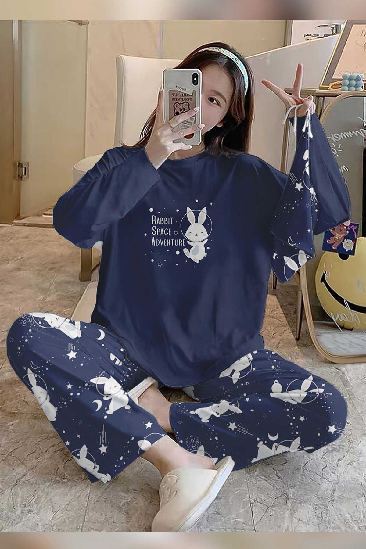 Bahd Rabbit Blue Süpersoft Kadın Pijama Takımı 3100
