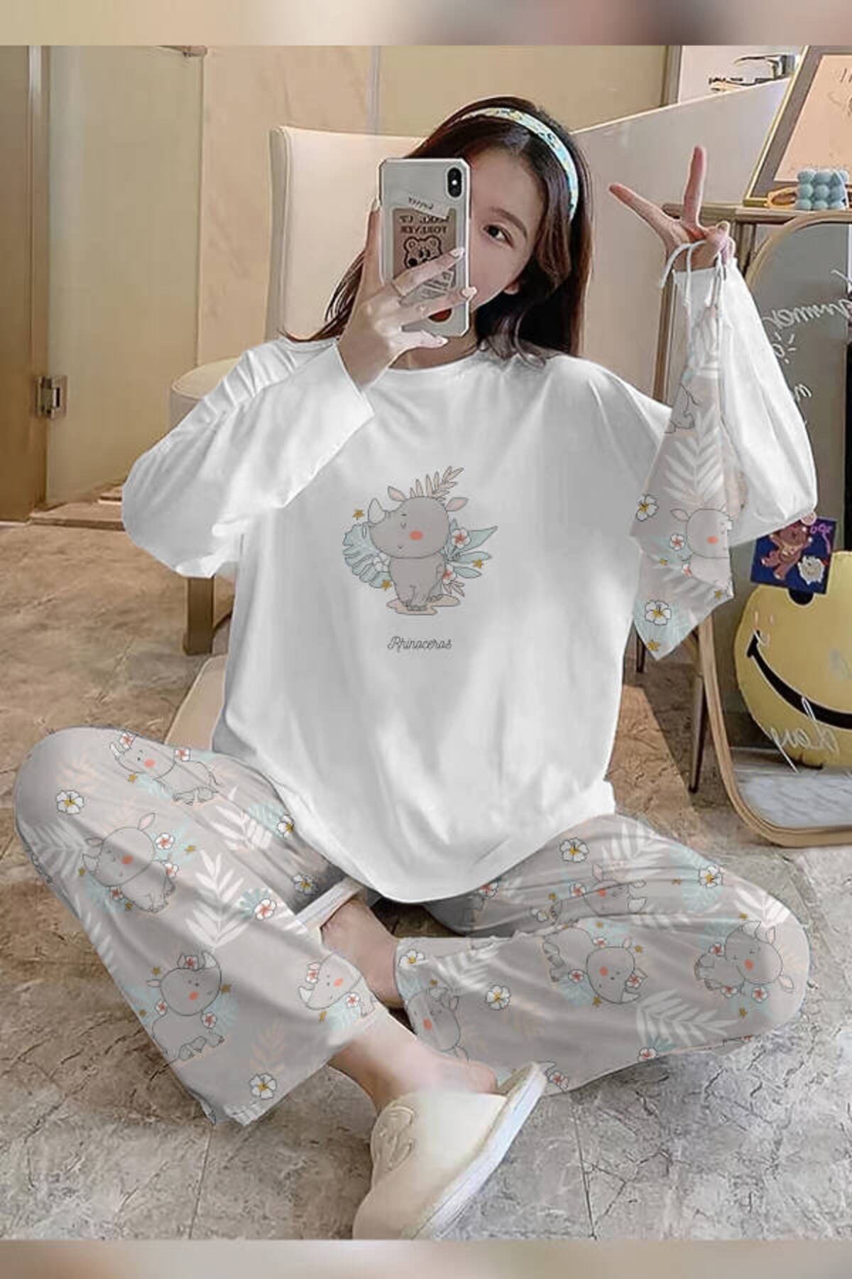 Bahd Rhino1 White Süpersoft Kadın Pijama Takımı 3667