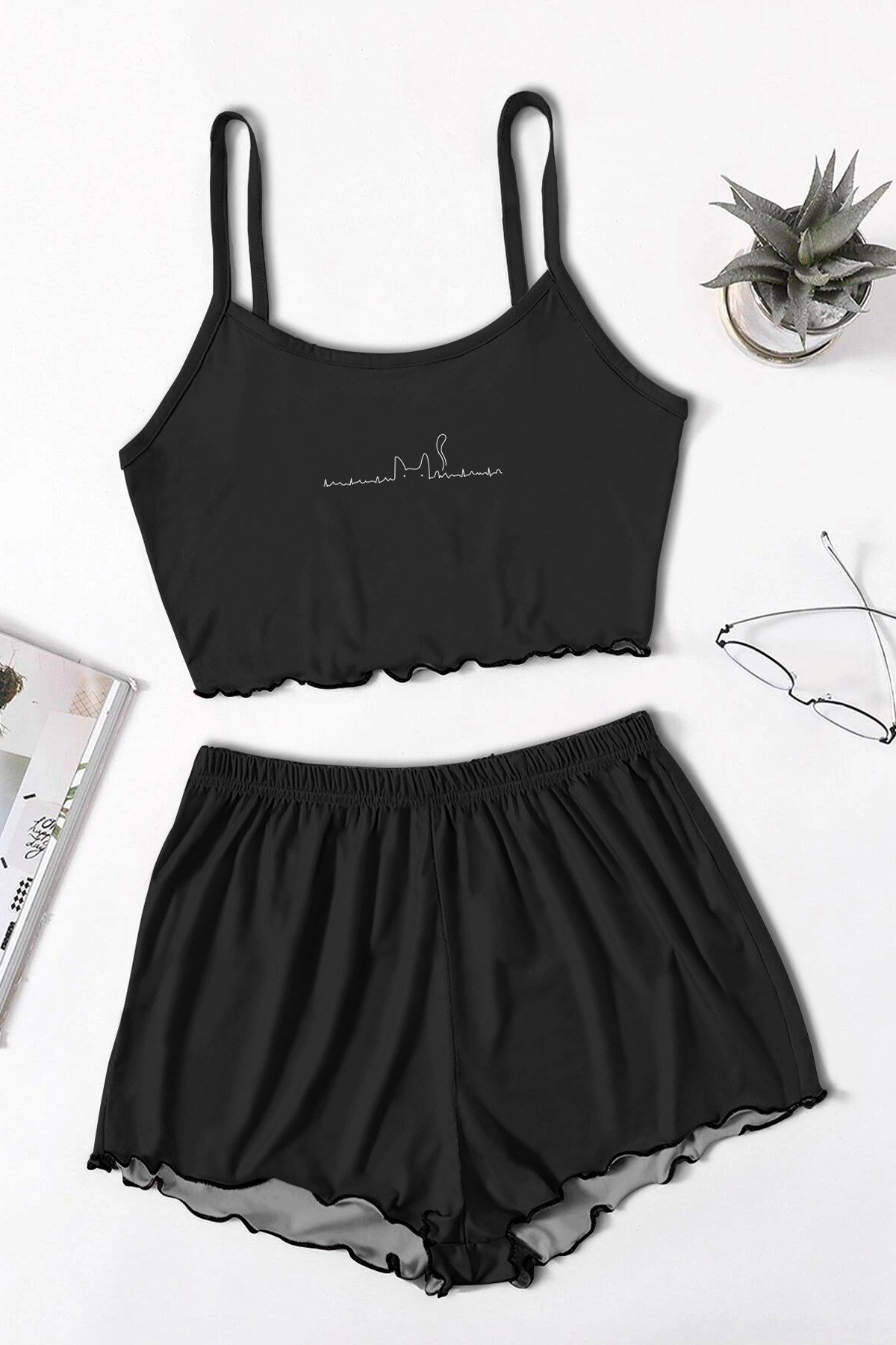 Blacked Cat Askılı Şort Takımı