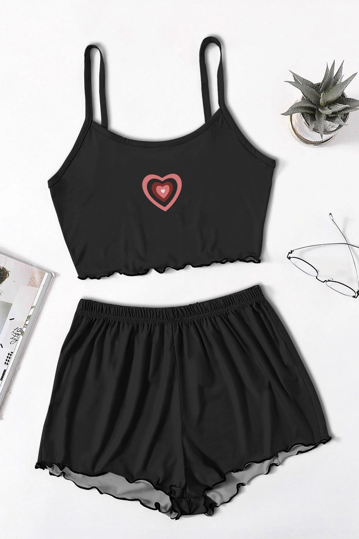 Blacked Heart 2 Askılı Şort Takımı