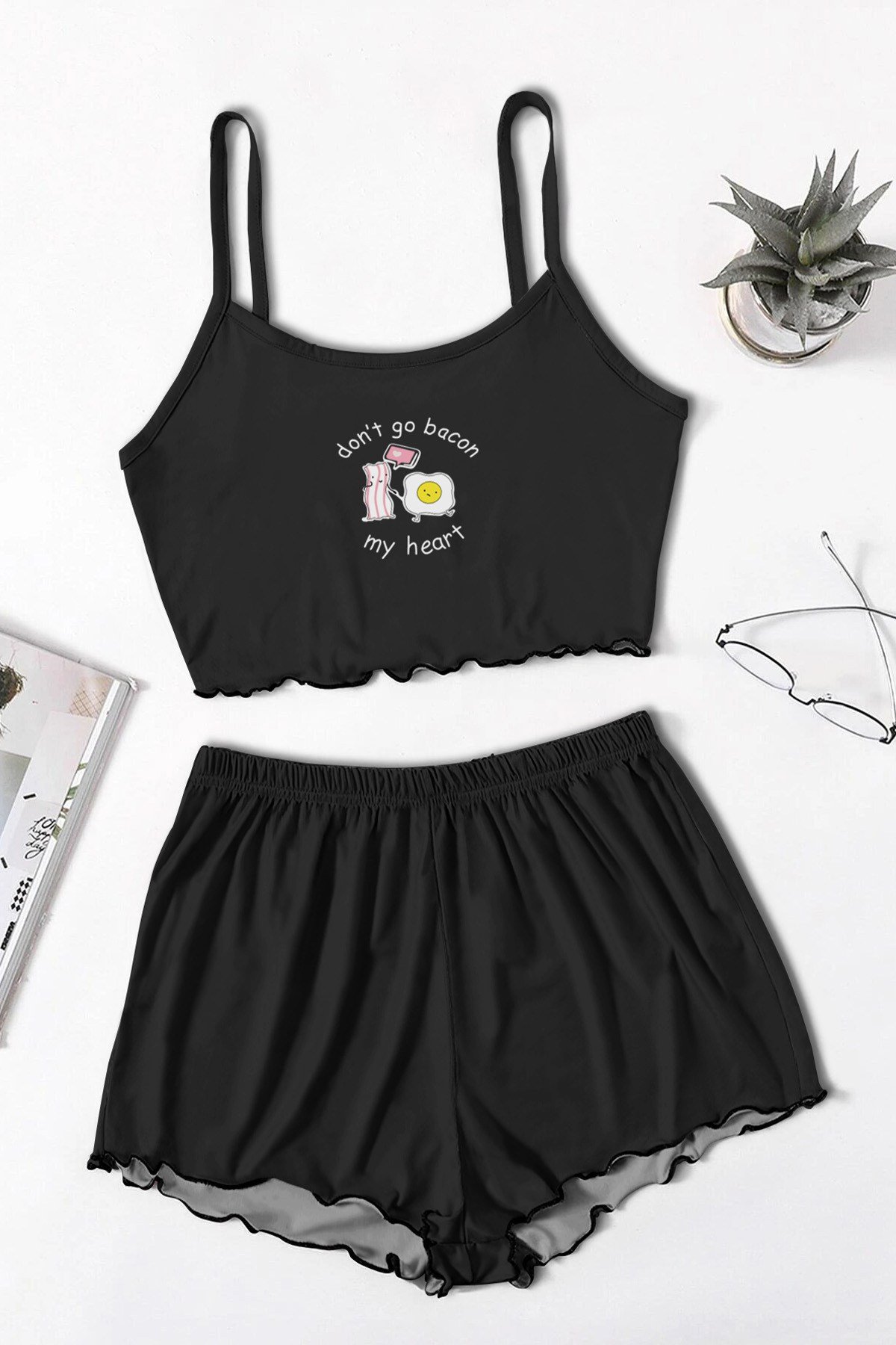 Blacked Heart Askılı Şort Takımı
