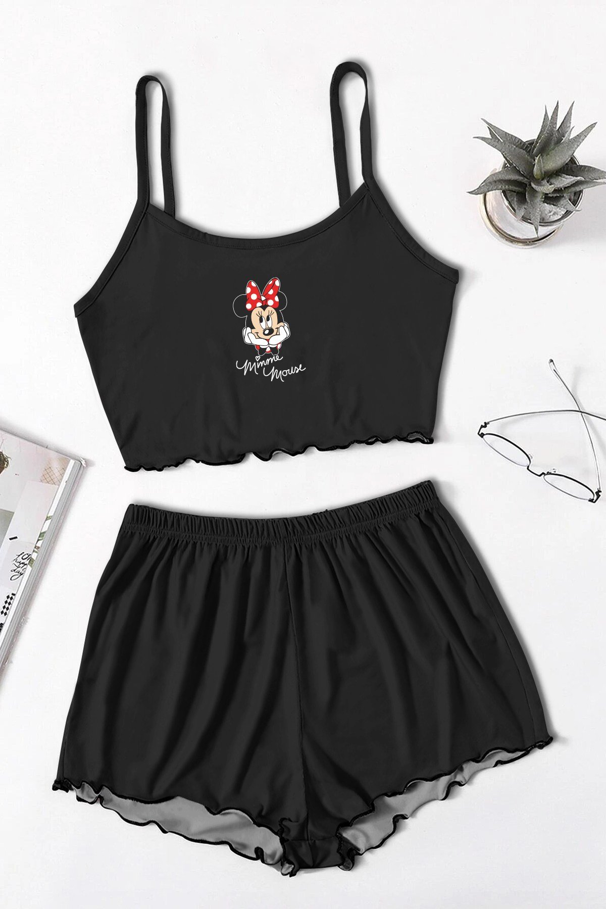 Blacked Mickey 3 Askılı Şort Takımı