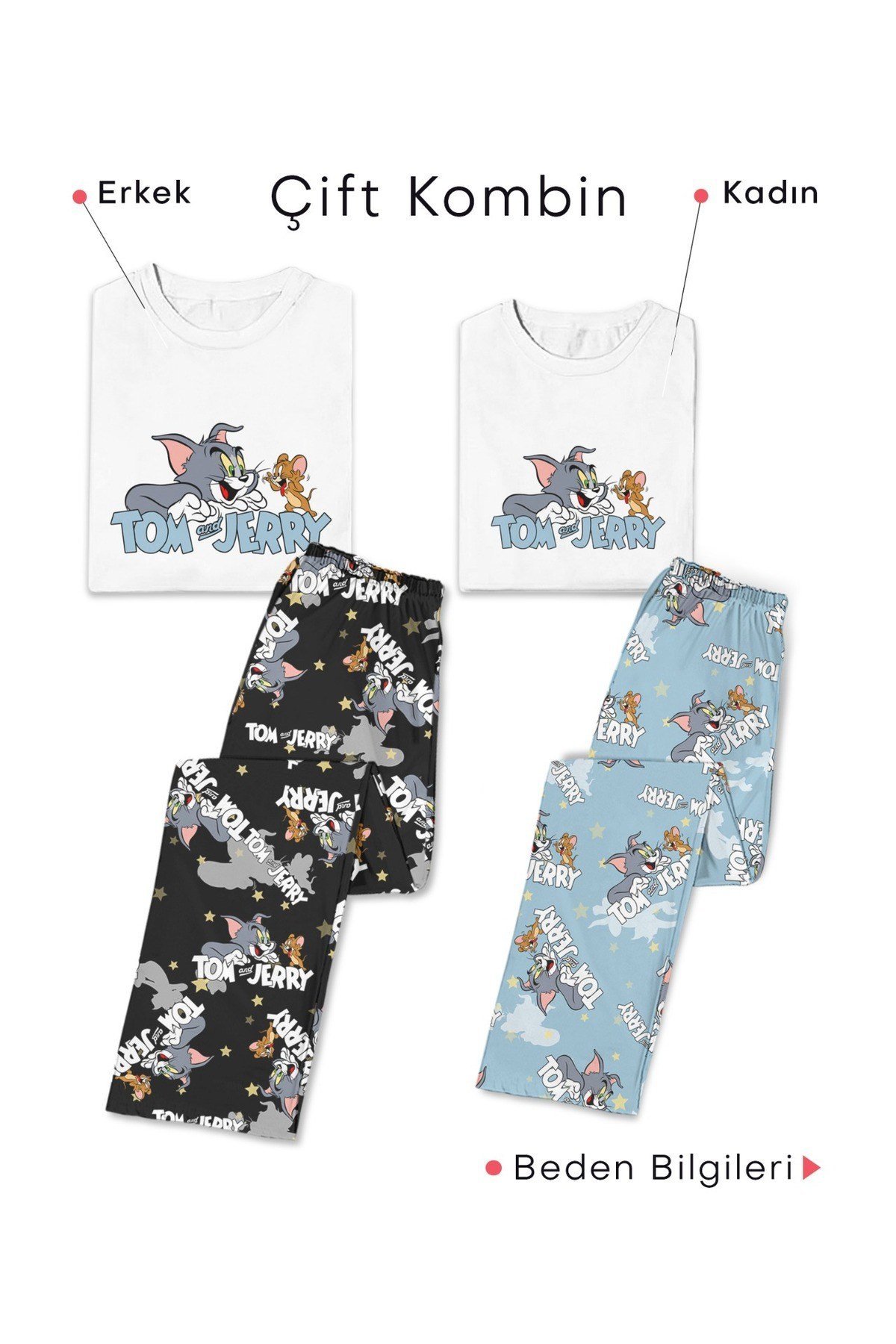 Çift Kombini Tom And Jerry Penye Uzun Kollu Pijama Takımı