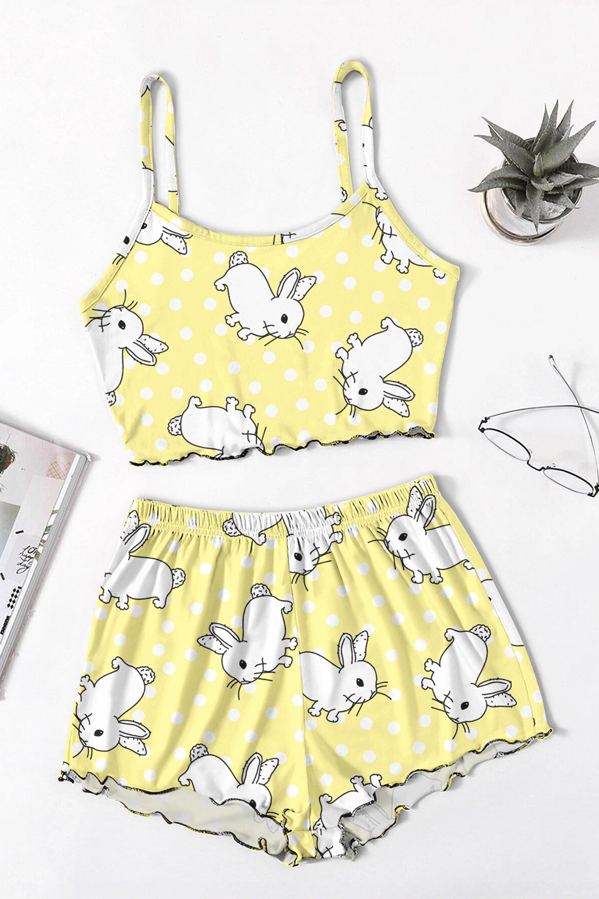 Cozy Favela Trend Askılı Şort Bunny Baskılı Pijama Takımı