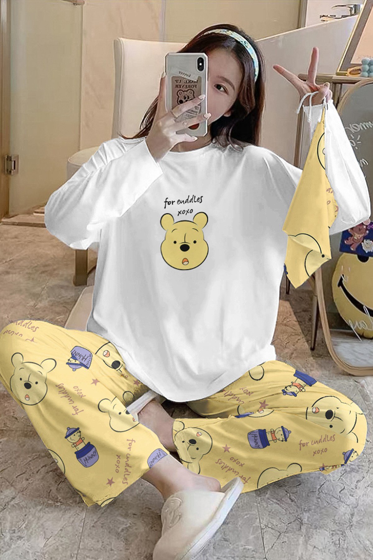 Hunny2 Bahd Trend Sweatshirt Pantolon Pooh Baskılı Pijama Takımı
