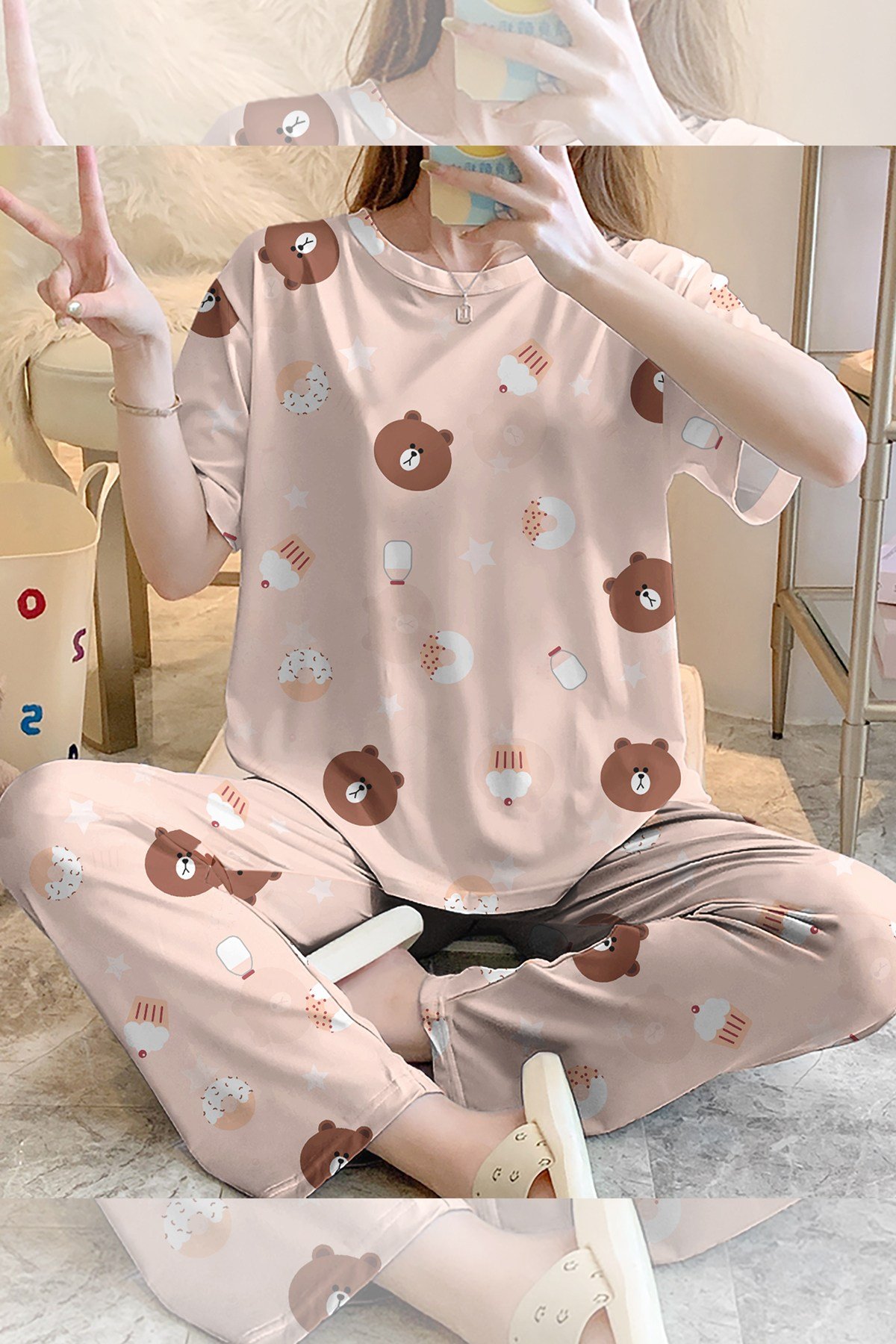 Kısa Kollu Pijama Takımı BrownBear234 Supersoft Basic Süprem