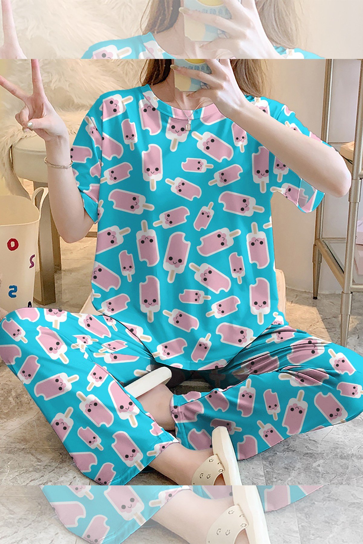 Kısa Kollu Pijama Takımı EnjoySummer IceCream Supersoft Basic Süprem