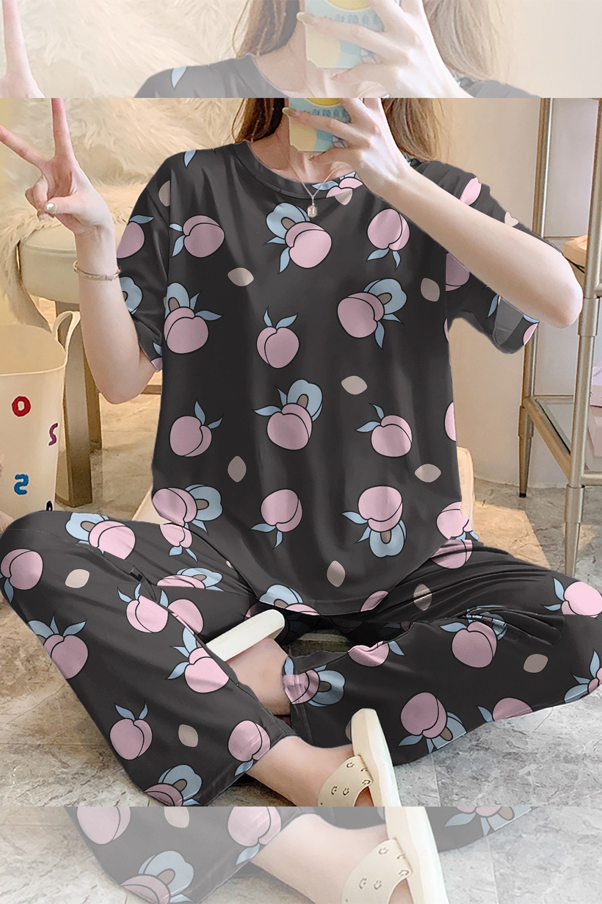 Kısa Kollu Pijama Takımı FanlyPeach Supersoft Basic Süprem