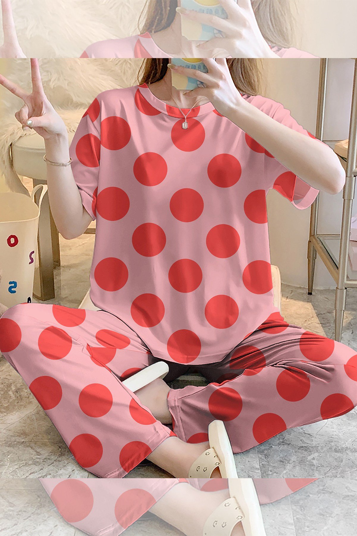 Kısa Kollu Pijama Takımı GoodNight RedPink Supersoft Basic Süprem
