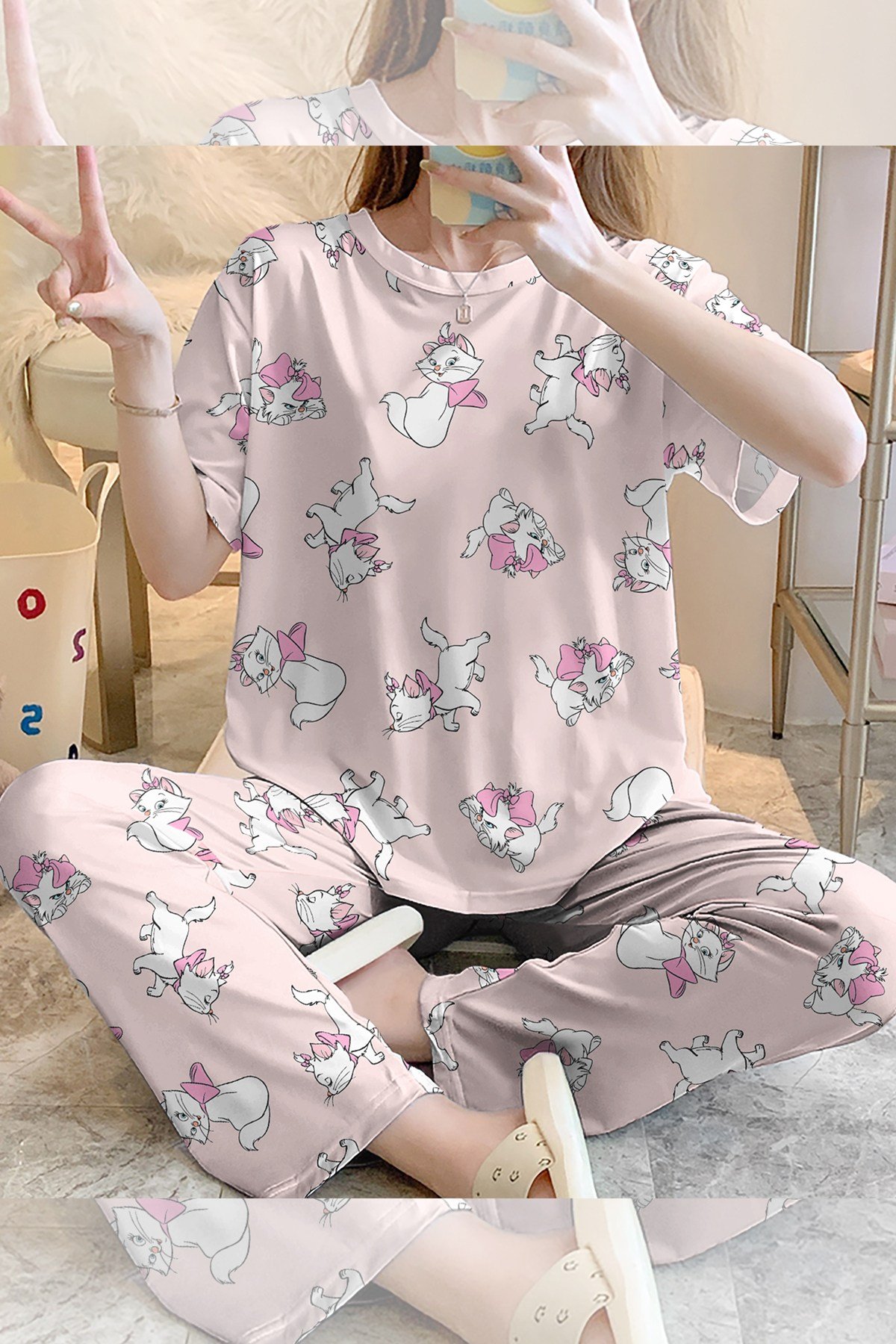 Kısa Kollu Pijama Takımı Marie Cat Supersoft Basic Süprem