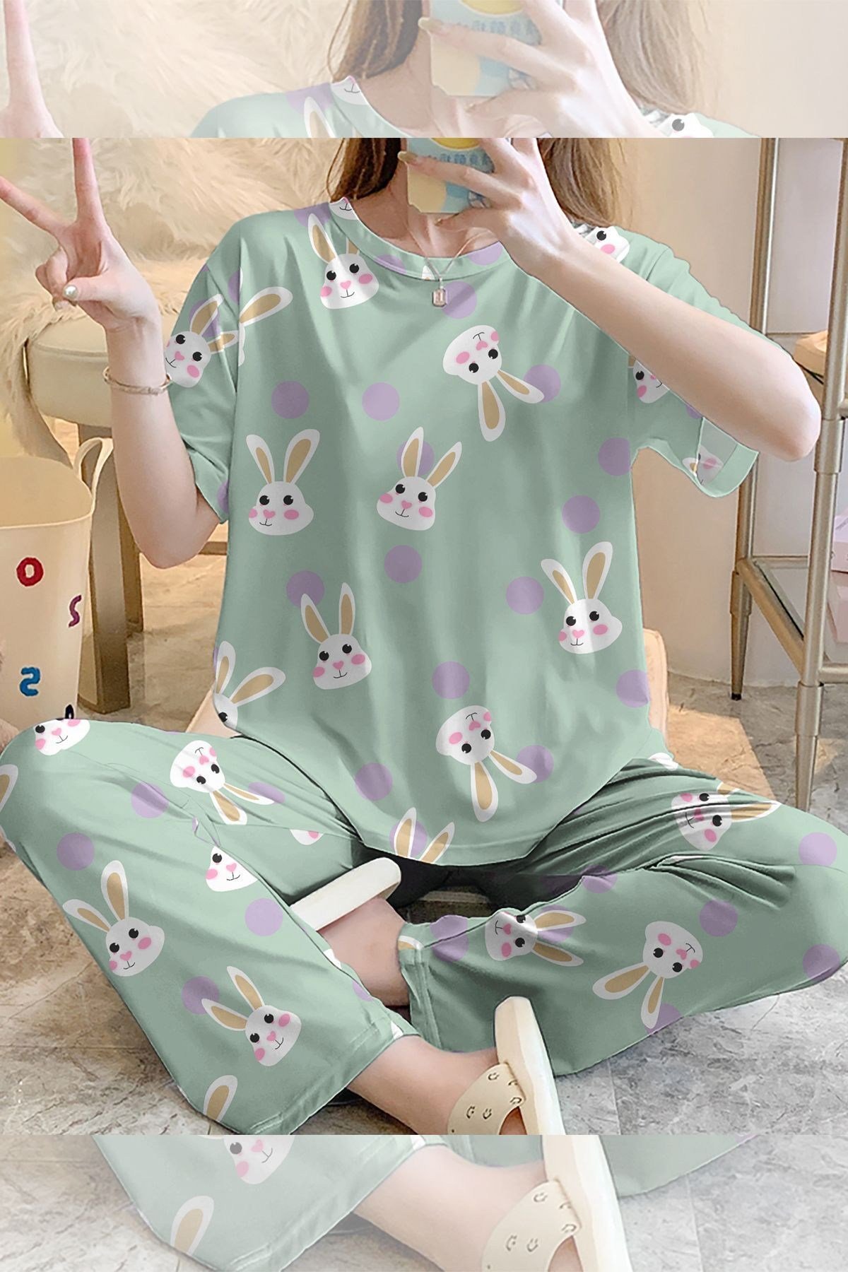 Kısa Kollu Pijama Takımı Rabbit1 Supersoft Basic Süprem