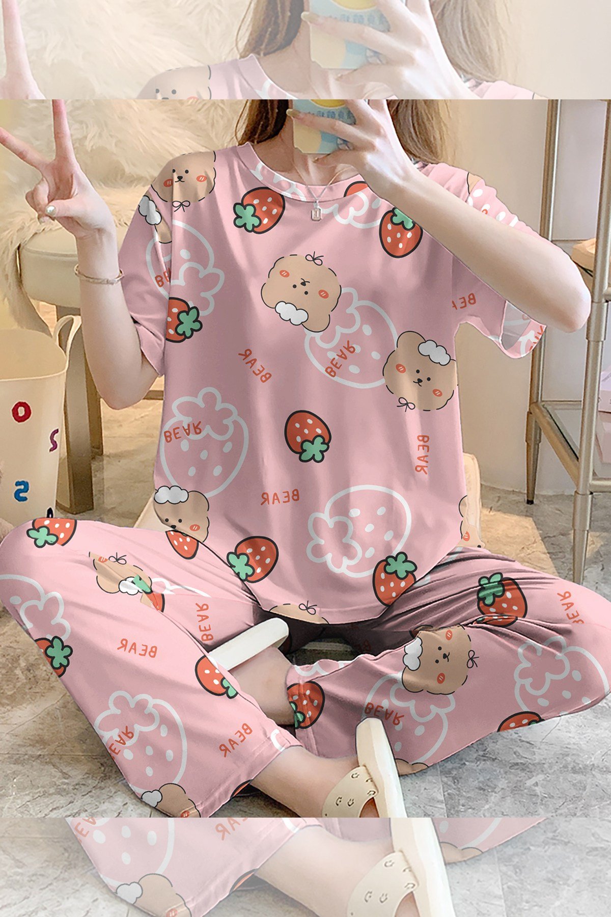 Kısa Kollu Pijama Takımı Strawberry Bear Supersoft Basic Süprem