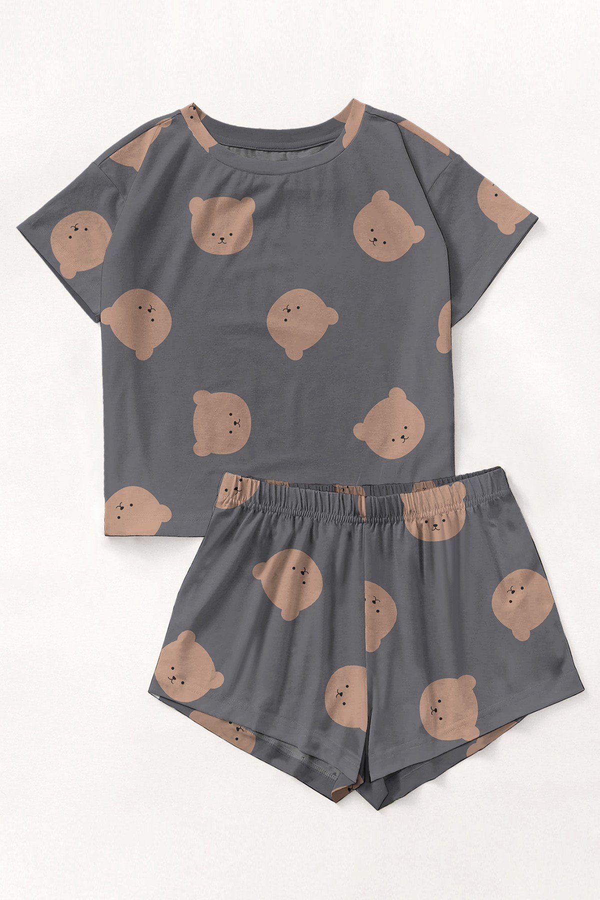 Kısa Kollu Şort Pijama Takımı BearGrey Supersoft Basic Süprem